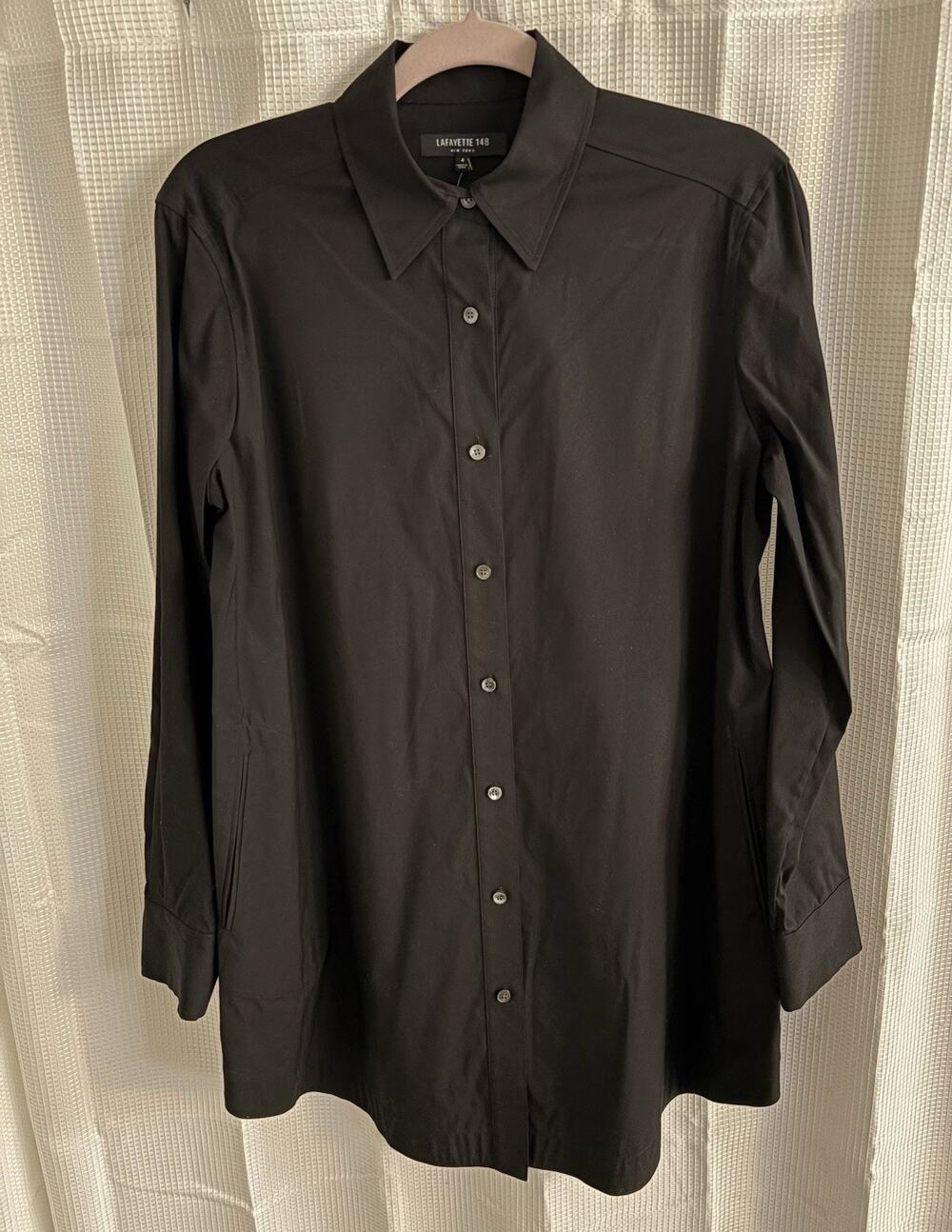 Lafayette 148 New York Black Button Down Long Sleeve Shirt- Dress Tunic Size 4